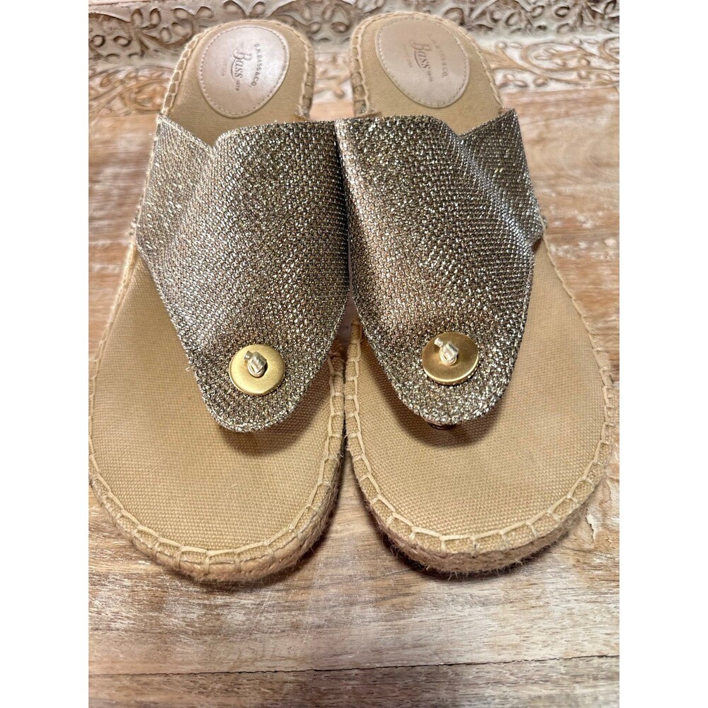 Bass Opal Gold Wedge Espadrille Sandal. Size 9